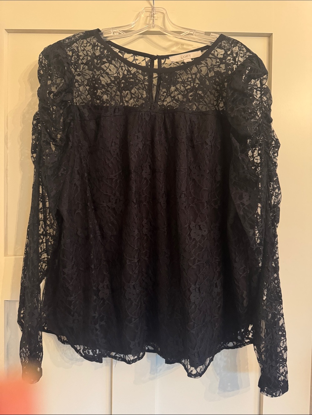 LOFT Black Floral Lace Long-Sleeve Blouse